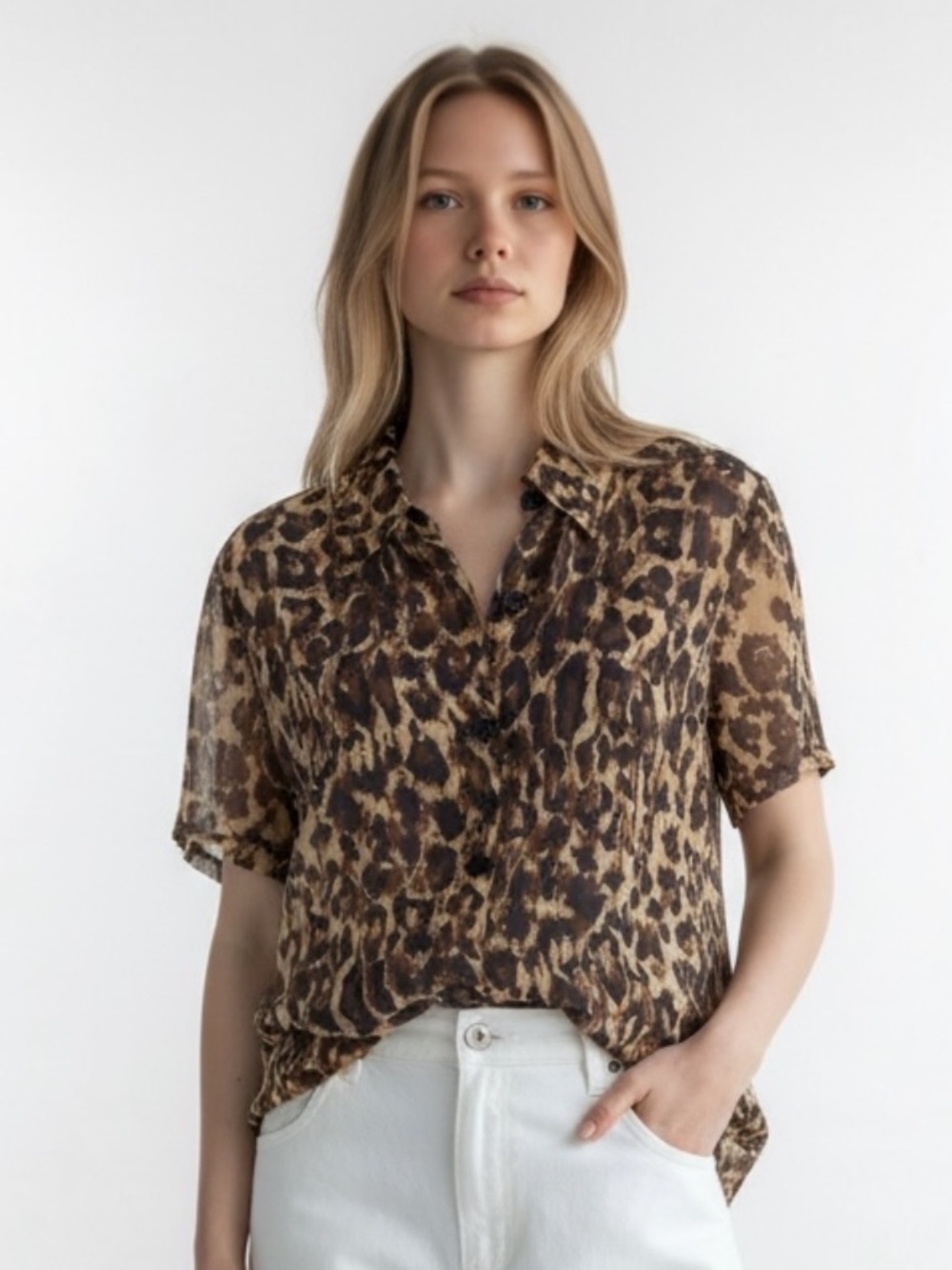 Karen Kane Collection leopard blouse shirt top S‎
